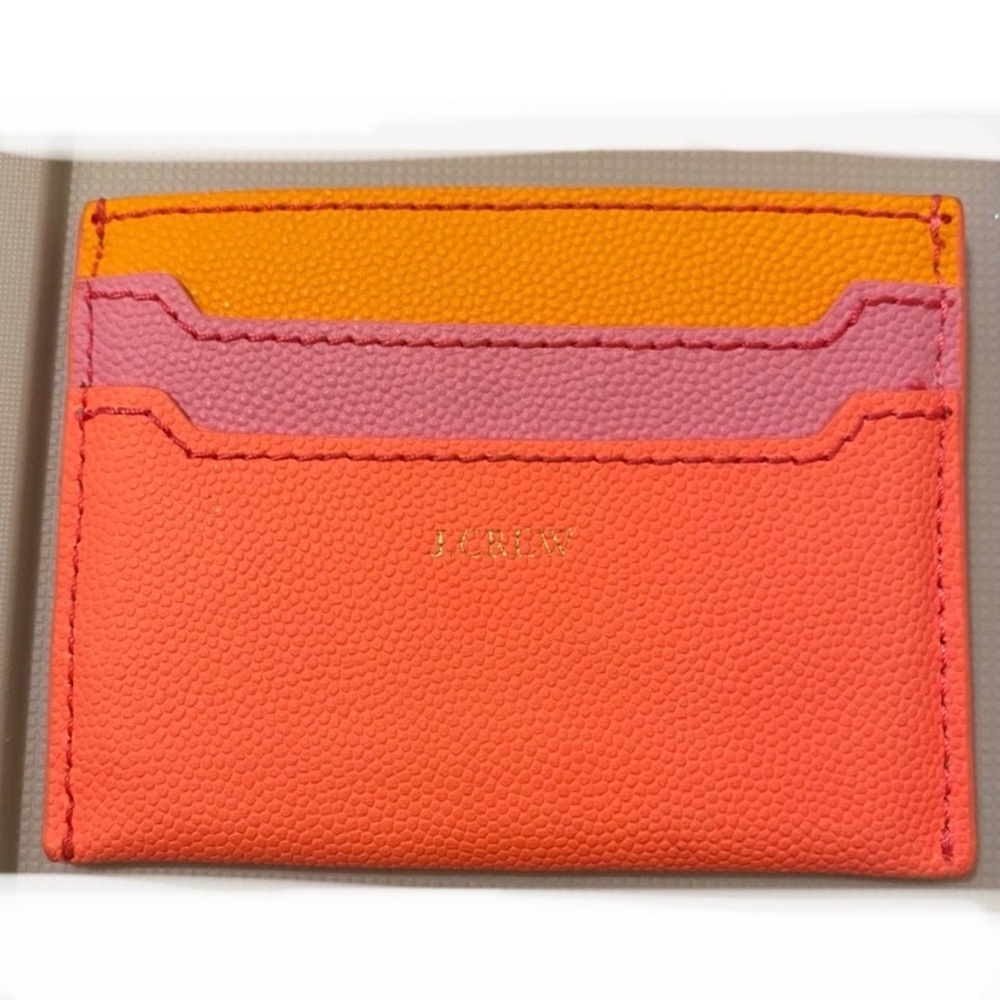 J Crew Leather Card Case NWT Peony Tangerine - Picture 1 of 3